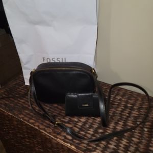 Fossil Black crossbody with matching wallet